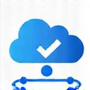 Icon of a cloud or a speech bubble with a checkmark, symbolizing convenient online support.